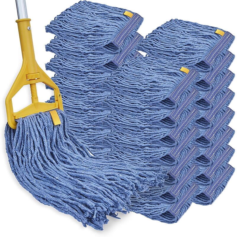 BISON LIFE Kleen Handler Blend String Wet Mop Head, Blue, 24/Pack (BPES-CEM-BD-BL-16-1-24A) image 1