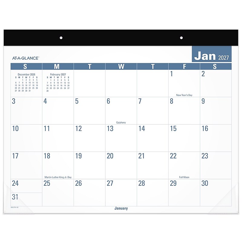 2027 AT-A-GLANCE Easy-to-Read 21.75" x 17" Monthly Desk Pad Calendar, White/Blue (SKLP24-32-27) image 1