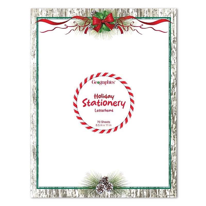 Geographics Pinecones & Ribbon Holiday Letterhead, Multicolored, 70 Sheets/Pack (50054) image 1