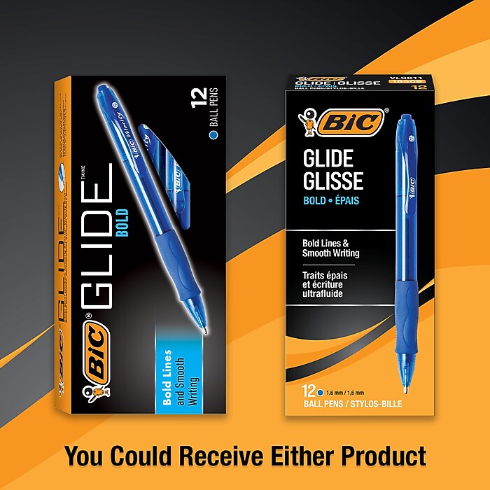 BIC GLIDE Bold Ballpoint Pen, Retractable, Bold 1.6 Mm, Blue Ink, Translucent Bl