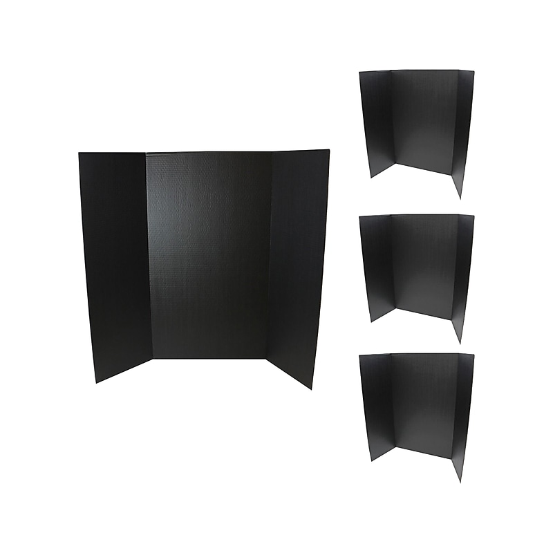 Flipside Tri-Fold Project Board, 48" x 36", Corrugated Paper, Black, 4/Pack (18067) image 1
