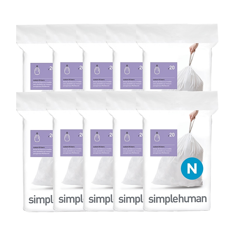 simplehuman Code N 13 Gallon Trash Bag, 31.4" x 22.8", Low Density, 1.3 mil, White, 200 Total Bags (CW0598) image 1