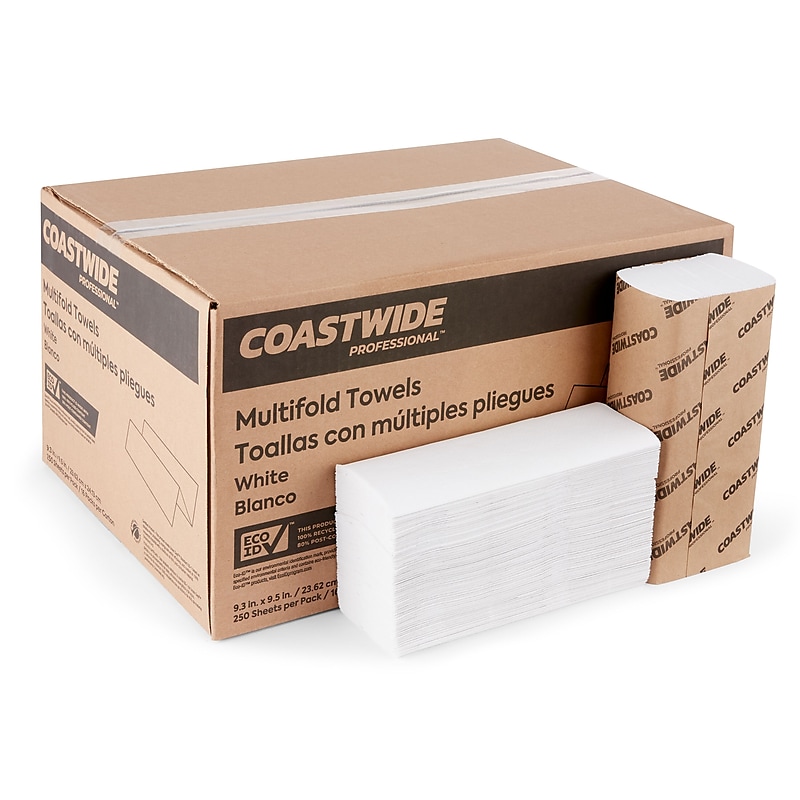Coastwide Professional™ Recycled Multifold Paper Towels, 1-ply, 250 Sheets/Pack, 16 Packs/Carton (CW25384) image 1