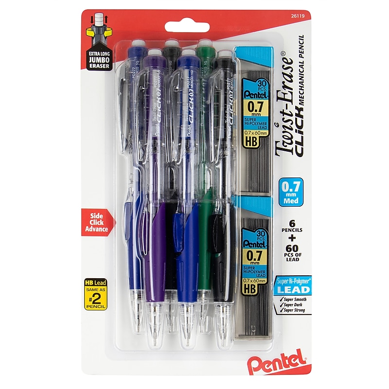 Pentel Twist-Erase Click Mechanical Pencil, 0.7mm, #2 Medium Lead, 6/Pack (PD277TLBPS6M) image 1