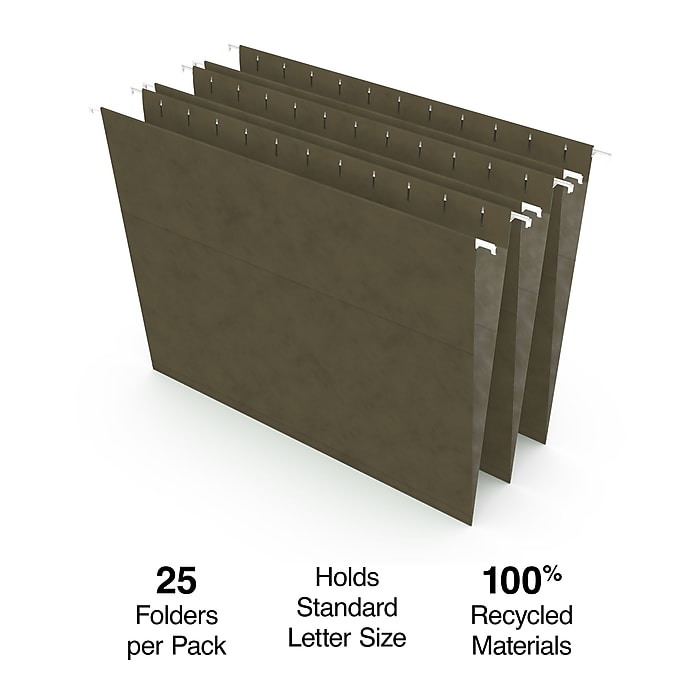 Staples® 100% Recycled Hanging File Folders, Straight Cut, Letter