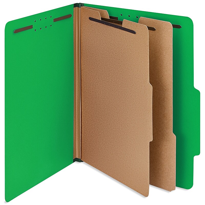 Staples 100% Recycled Heavy Duty Classification Folder, 2-Dividers, 2" Expansion, Letter Size, Green, 10/Box (ST62561) image 1