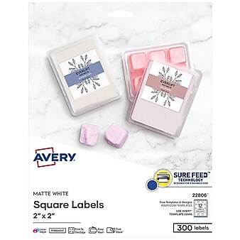 Avery Easy Peel Laser/Inkjet Print-to-the-Edge Specialty Labels, 2" x 2", White, 300 Labels Per Pack (22806)