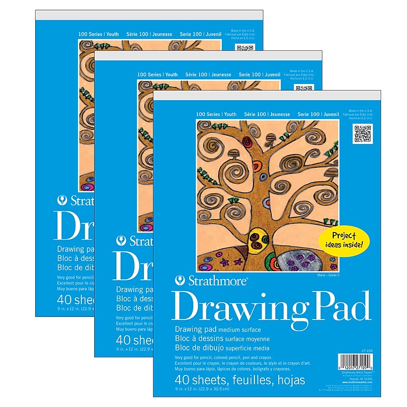 Strathmore 100 Series 9" x 12" Drawing Sketch Pad, 40 Sheets/Pad, 3/Bundle (STTP271091-3) image 1