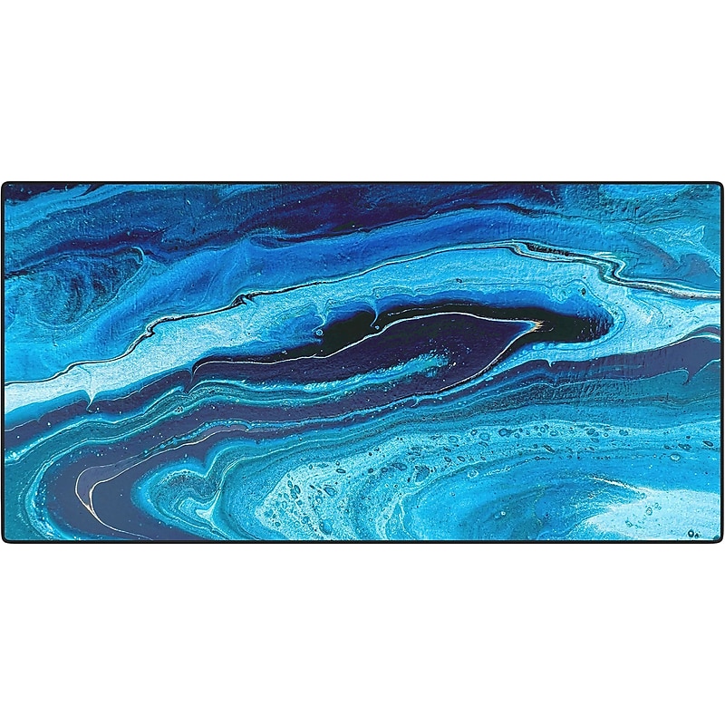 DENY Designs Azure Slices by Studio K Originals Anti-Slip Polyester Desk Pad, 15.5" x 31.5", Blue (84195-DSKMAT) image 1