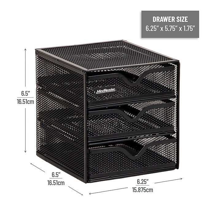 Mind Reader 3-Drawer Desktop Storage Organizer, Black (MINMESH3