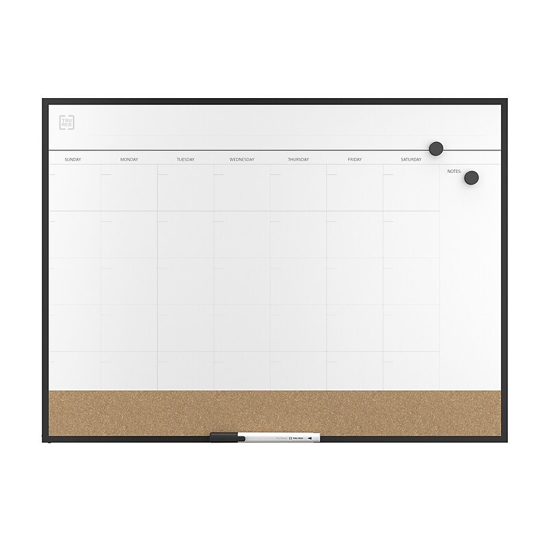 TRU RED Magnetic Steel Dry Erase Combo Board, Black Aluminum, 17" x 23" (TR61193) image 1