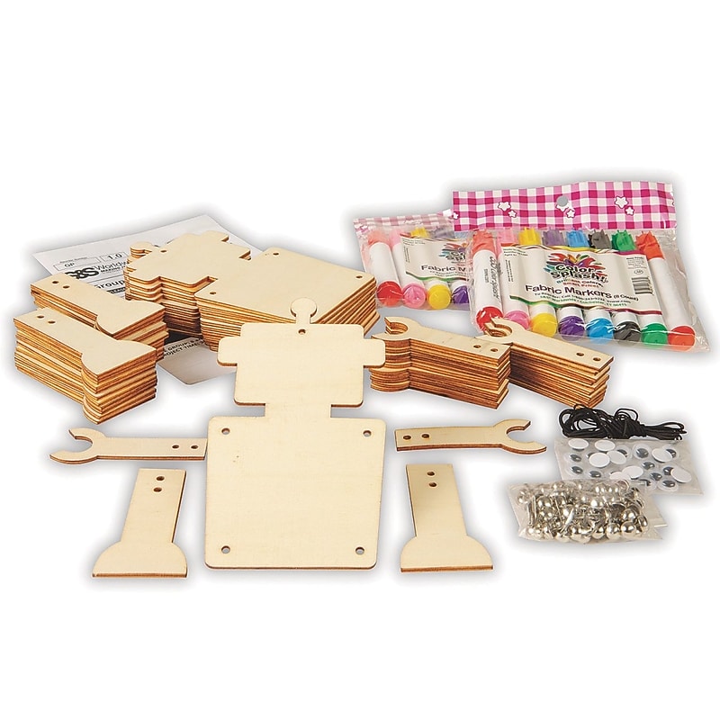 S&S Wooden Robot Pull Toy Craft Kit, 12/Pack (GP3357) image 1