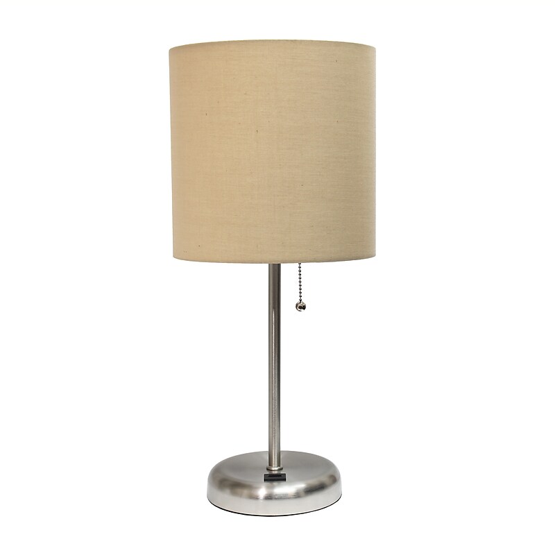 Creekwood Home Oslo 19.5" LED Table Lamp with USB Port, Brushed Steel/Tan Shade (CWT-2012-TN) image 1
