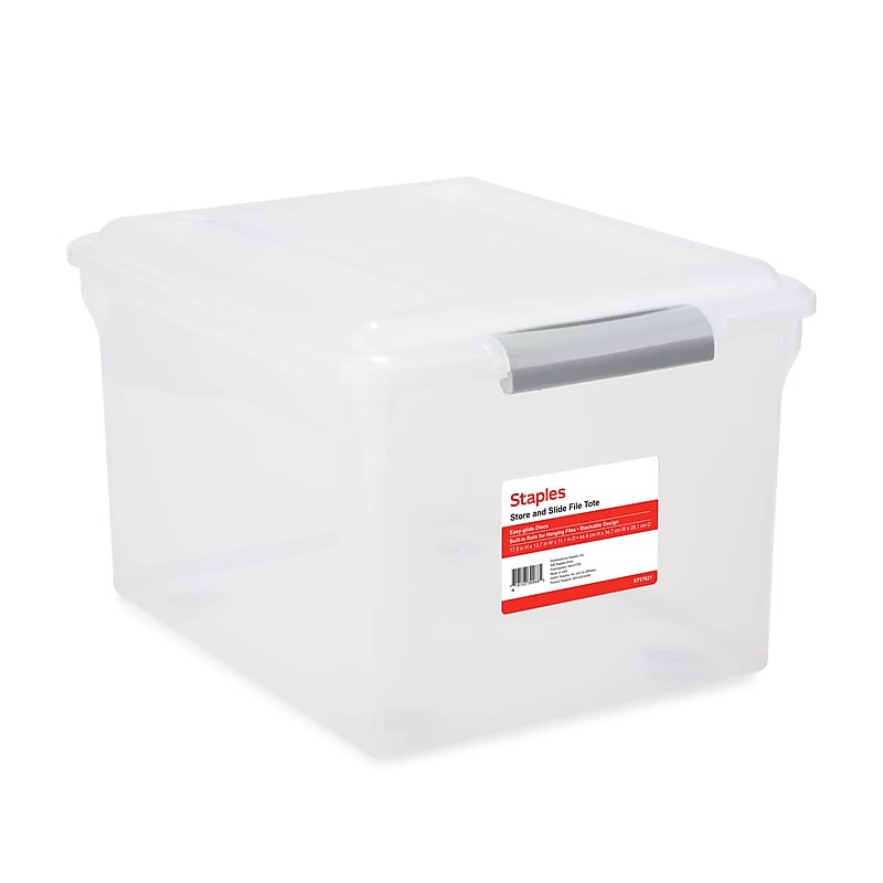 Staples Store & Slide Plastic File Box Latching, Letter/Legal Size, Clear (140167/139997) image 1