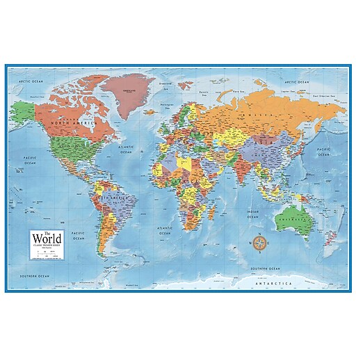 Windows タブレット 本体 WORLD MAP デザイン SwiftMaps Classic Premier Laminated Wall Map, 24