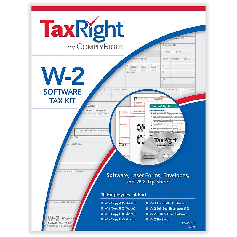 ComplyRight TaxRight 2024 W-2 Tax Form Tax Forms, Envelopes, TipSheet & Software, 4-Part, 10/Pack (SC5645ES10) image 1