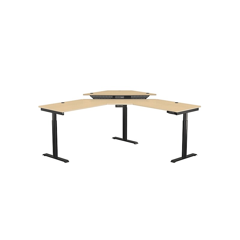 VersaDesk PowerLift 72"W Electric Corner Adjustable Standing Desk, Maple/Black (PLCSD7272-BM-APP) image 1