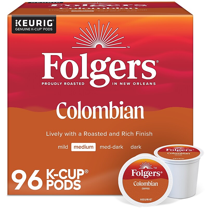 Folgers 100% Colombian Coffee, Keurig K-Cup Pod, Medium Roast, 24/Box, 4 Boxes/Carton (6659CT) image 1