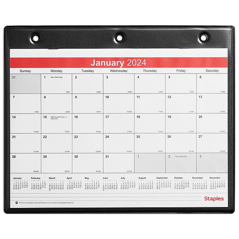 2024 Staples 11" x 8" Wall Calendar, White/Black (ST12949-24) image 1