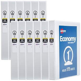 Avery 1" 3-Ring View Binders, White, 12/Pack (5711-CT)