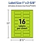 Avery Printable Rectangle Multipurpose Labels, 1" x 2-5/8", Bright Green, 640/Pack (94201)~#|#~744BE275-DAAE-4714-949C368ED2C088CC_sc7