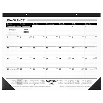 2023-2024 AT-A-GLANCE 21.75" x 17" Academic Monthly Desk Pad Calendar, White/Black (SK2416-00-24)