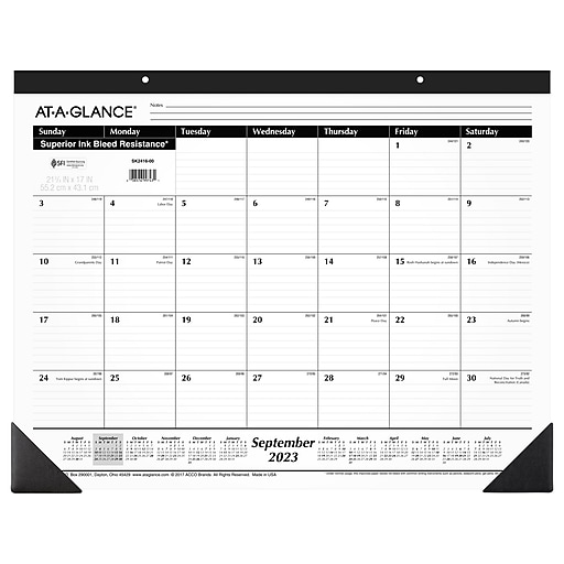 20232024 ATAGLANCE 21.75" x 17" Academic Monthly Desk Pad Calendar