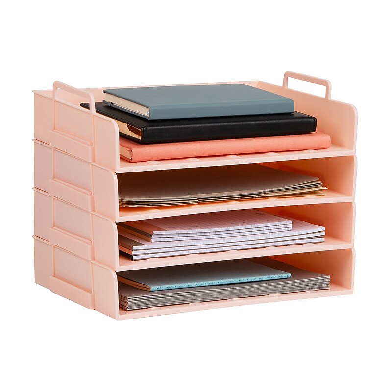 Mind Reader Plastic Side Loading Stackable Letter Tray, Letter Size, Pink, 4 Pieces (DANSTACK4-PNK) image 1
