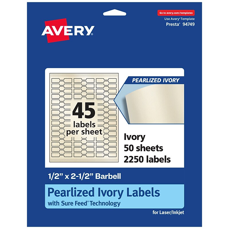 Avery Pearlized Ivory Decorative Edge Multipurpose Labels, .5" x 2.5", Ivory, 2250/Box (94749) image 1