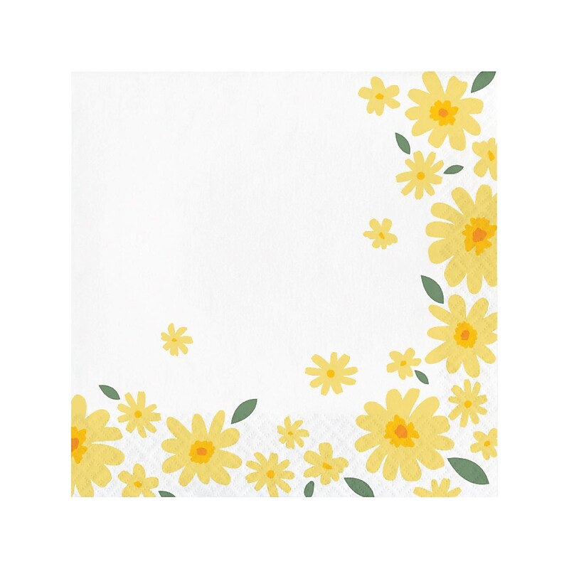 Creative Converting Sweet Daisy Party Napkin, White/Yellow, 48/Pack (DTC372465NAP) image 1