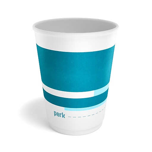 Perk™ Insulated Double Wall Paper Hot Cup, 12 oz., White/Blue, 40