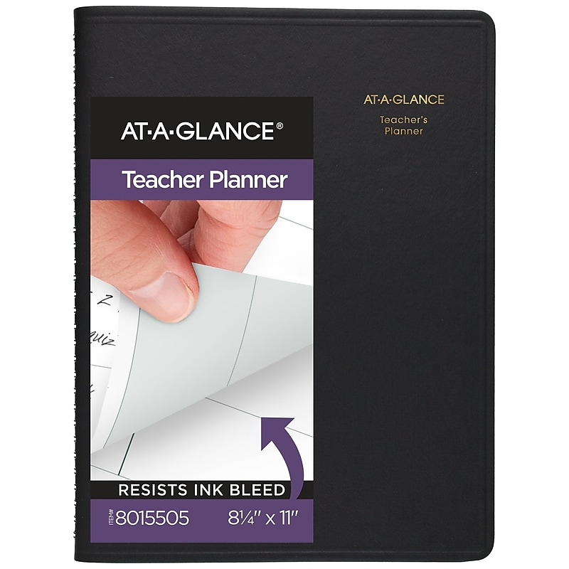 AT-A-GLANCE 8.25" x 10.88" Weekly Teacher's Planner, Faux Leather Cover, Black (80-155-05) image 1