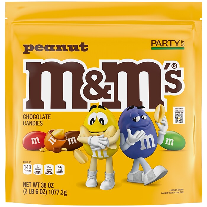 M&M's Party Size Peanut Milk Chocolate Candy Pieces, 38 oz