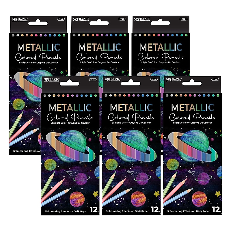 Bazic Metallic Colored Pencils, Assorted Colors, 12/Pack, 6 Packs/Bundle (BAZ735-6) image 1