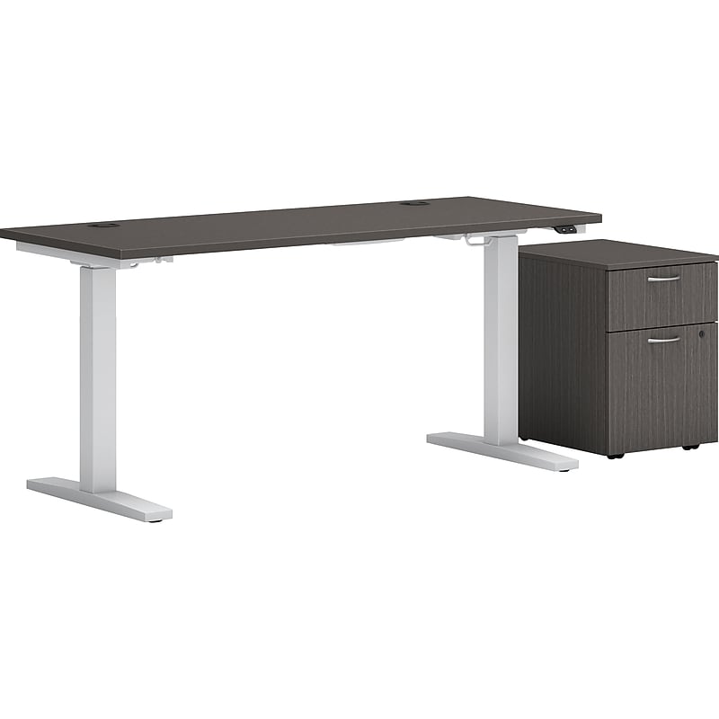 HON Mod 48"W Adjustable Standing Desk with Mobile Storage, Slate Teak (HLPLRW4824CHATBFSL1) image 1