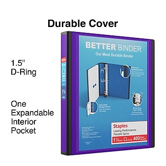 Staples 1 1/2" 3-Ring Better Binder, Purple (19061)