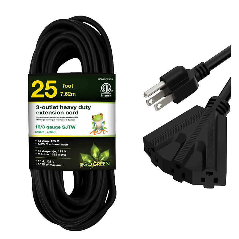 GoGreen Power Heavy Duty Extension Cord, Black (GG-15025BK) image 1