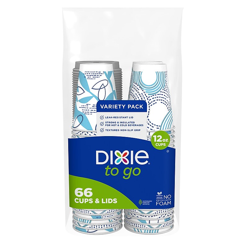 Dixie To Go Paper Cup & Lids Combo, 12 oz., White, 66/Pack (15030) image 1