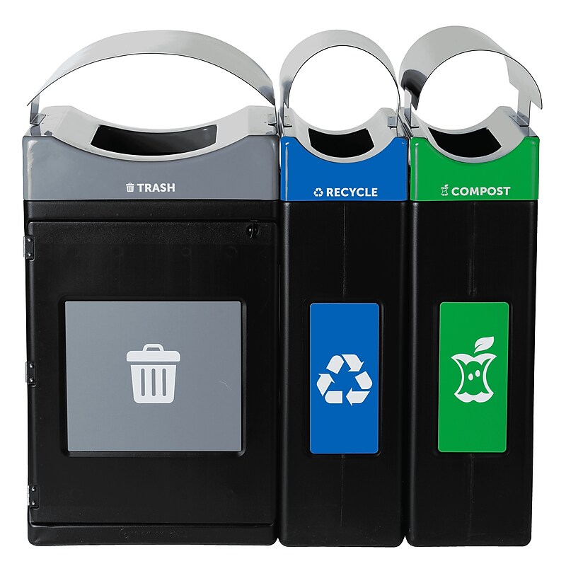 Commercial Zone Avante Series Polyethylene Triple-Stream Trash, Recycling and Compost Center, 115 Gallon, Black (787304MSA) image 1