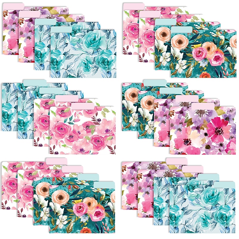 Global Printed Products Heavy Duty Interior File Folders, 1/3-Cut Tab, Letter Size, Paper Stock, Floral, 24/Pack (GPP-0101-A) image 1