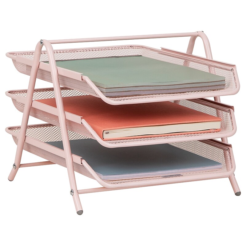 Mind Reader Metal Front Loading Letter Tray, Pink (3TPAPER-PNK) image 1