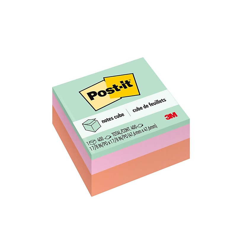 Post-it Notes Cube, 1 7/8" x 1 7/8", Assorted Pastels, 400 Sheets/Cube (2051-TMC-07) image 1