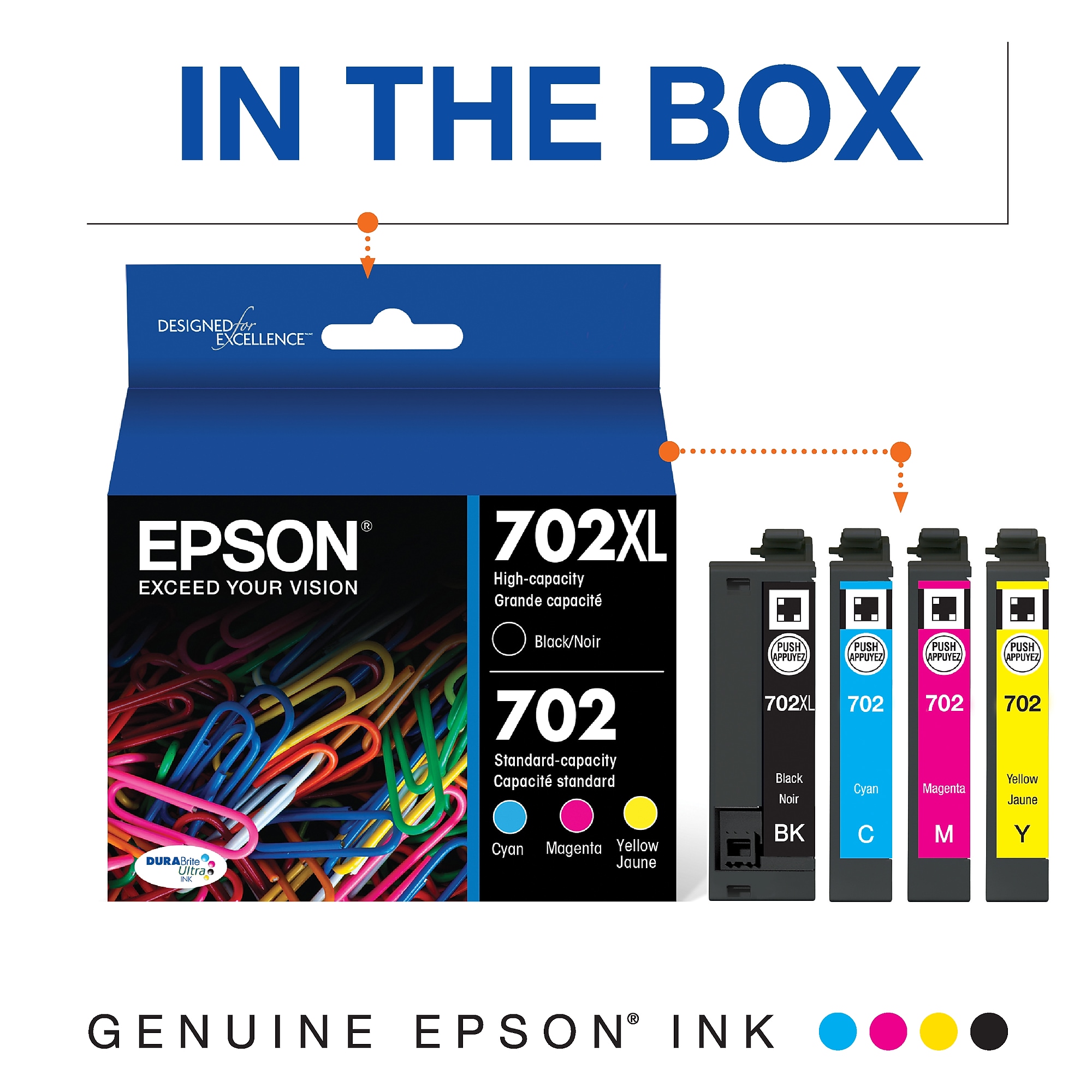 Epson T702XL/T702 Black High Yield and Cyan/Magenta/Yellow Standard Yield Ink Cartridge, 4/Pack   (T702XL-BCS) Sansujyuku sansujyuku.com