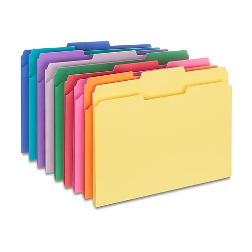 Staples File Folders, 1/3Cut Tab, Letter Size, Assorted, 250/Box