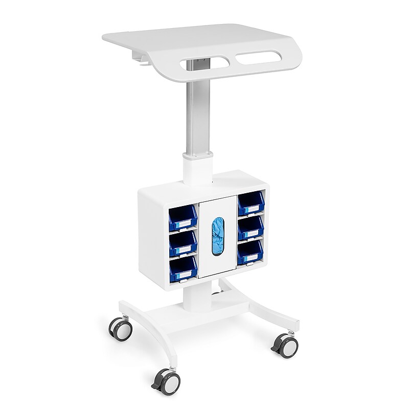 Luxor Vitalize Mobile 4-Wheel Healthcare Laptop Cart with Storage and Glove Dispenser Compartment, White (MCWS001) image 1