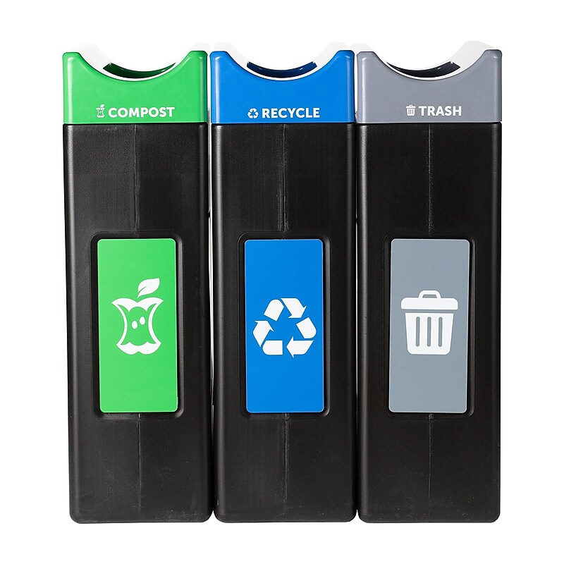 Commercial Zone Avante Black Three-Stream Trash/Recycling/Compost Bin Combo, 90 Gallon, Black (787305MSA) image 1