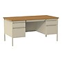 Hirsh 60"W Double-Pedestal Computer Desk, Putty/Oak (20100)~#|#~74F57DB3-BB12-43FE-AA00734BB00C272F_sc7