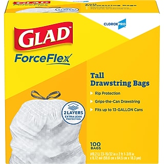 Glad ForceFlex Tall 13 Gallon Drawstring Kitchen Trash Bag, White, 100 Total Bags (78374)~#|#~74F8AA12-A8FB-4D8E-912BB494CB6DEEB3_sc7
