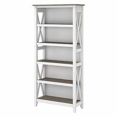 Bush Furniture Key West 66"H 5-Shelf Bookcase, Shiplap Gray/Pure White (KWB132G2W-03)