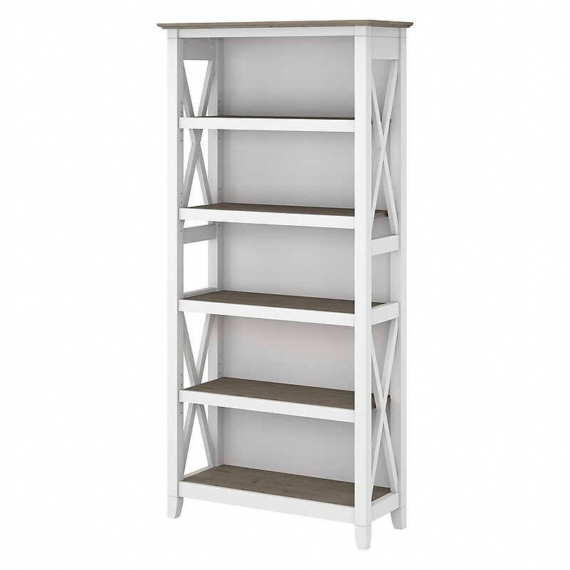 Bush Furniture Key West 5-Shelf 66"H Bookcase, Shiplap Gray/Pure White (KWB132G2W-03) image 1